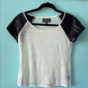 PJK Patterson J. Kincaid White Tee with Black Sequin Sleeves